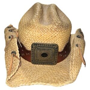 Bullhide Stylish Tan straw rolled sides Cowboy/girl  Hat with Brown Band